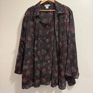 Erena Woman -  Black, Red, Brown & White Patterned Blouse - Size 3X